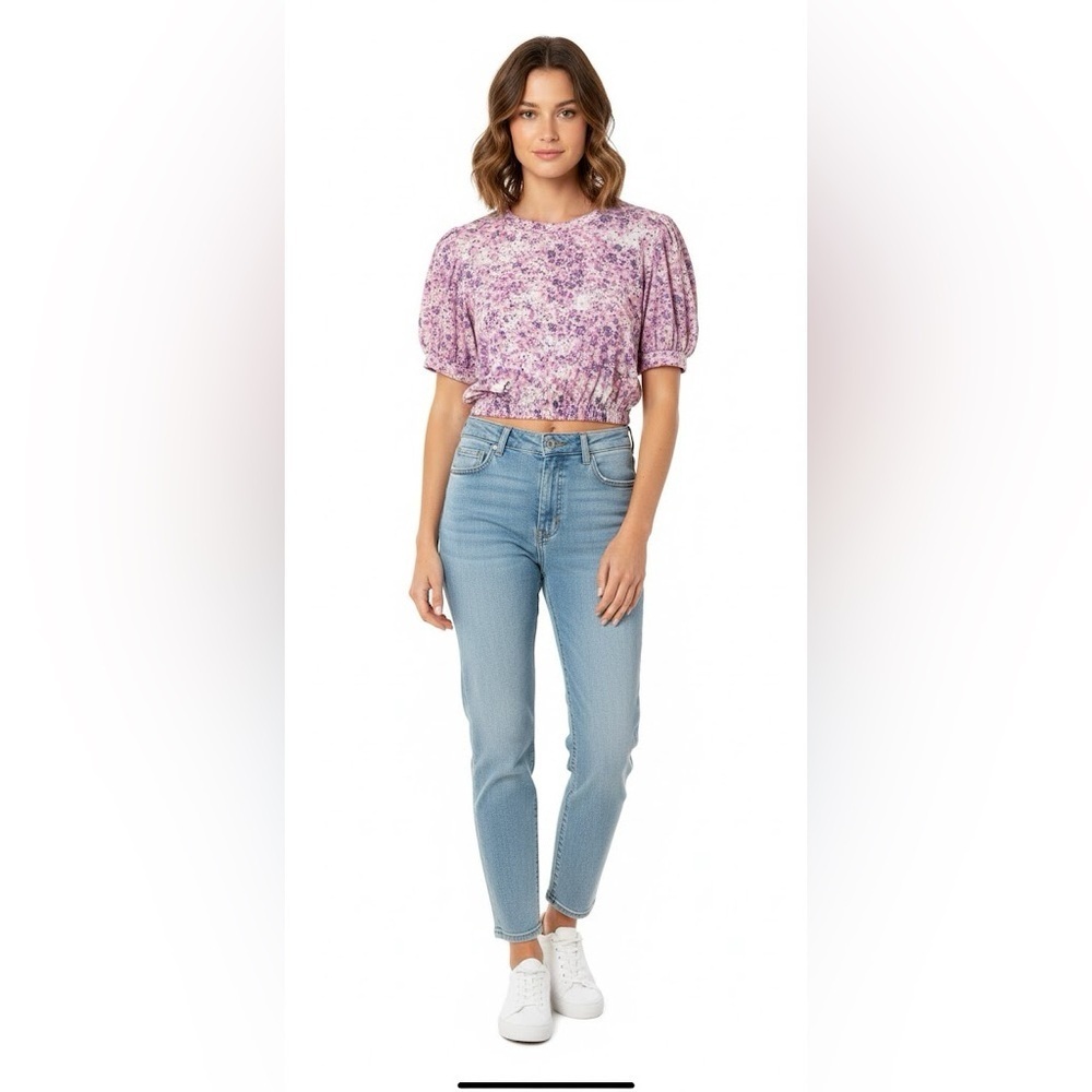 Roommates Purple and Pink Flutter Sleeve Crop Blouse